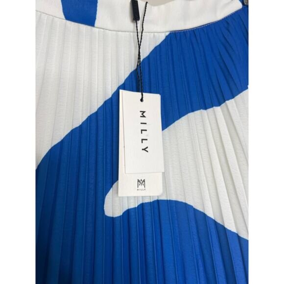 NWT Milly Otha Zebra Print Pleated Lined A-Line Side Zip Midi Skirt Blue Size 10 - Picture 4 of 8